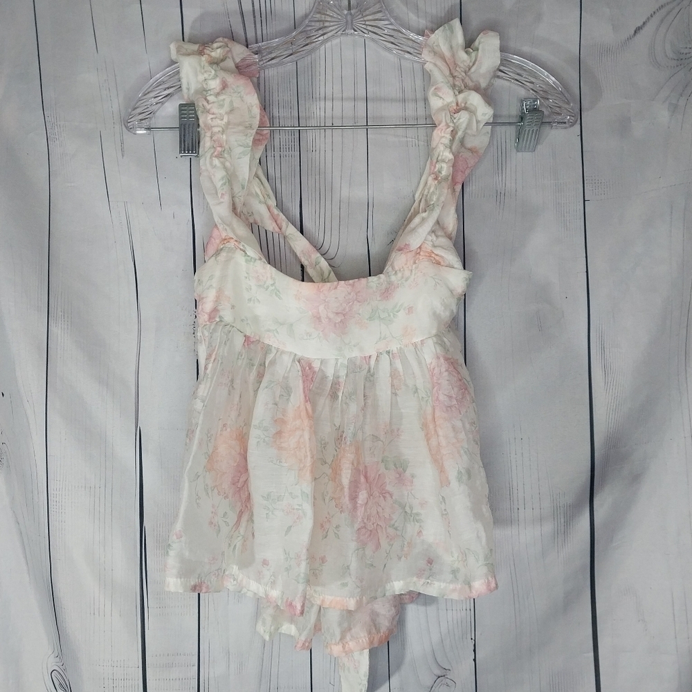 H&M Divided Floral Ruched Sleeveless Peplum Babydoll Boho Open Back Top